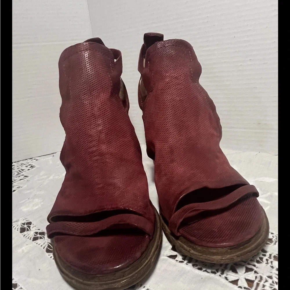 A.S.98 Women's Block Heel Sandals - Deep Red - Picture 3 of 8